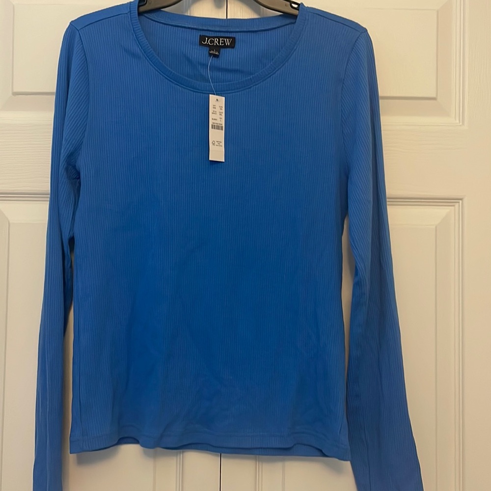 J crew long sleeve tee. Rib detail. Beautiful shade of blue. NWT. Size large.